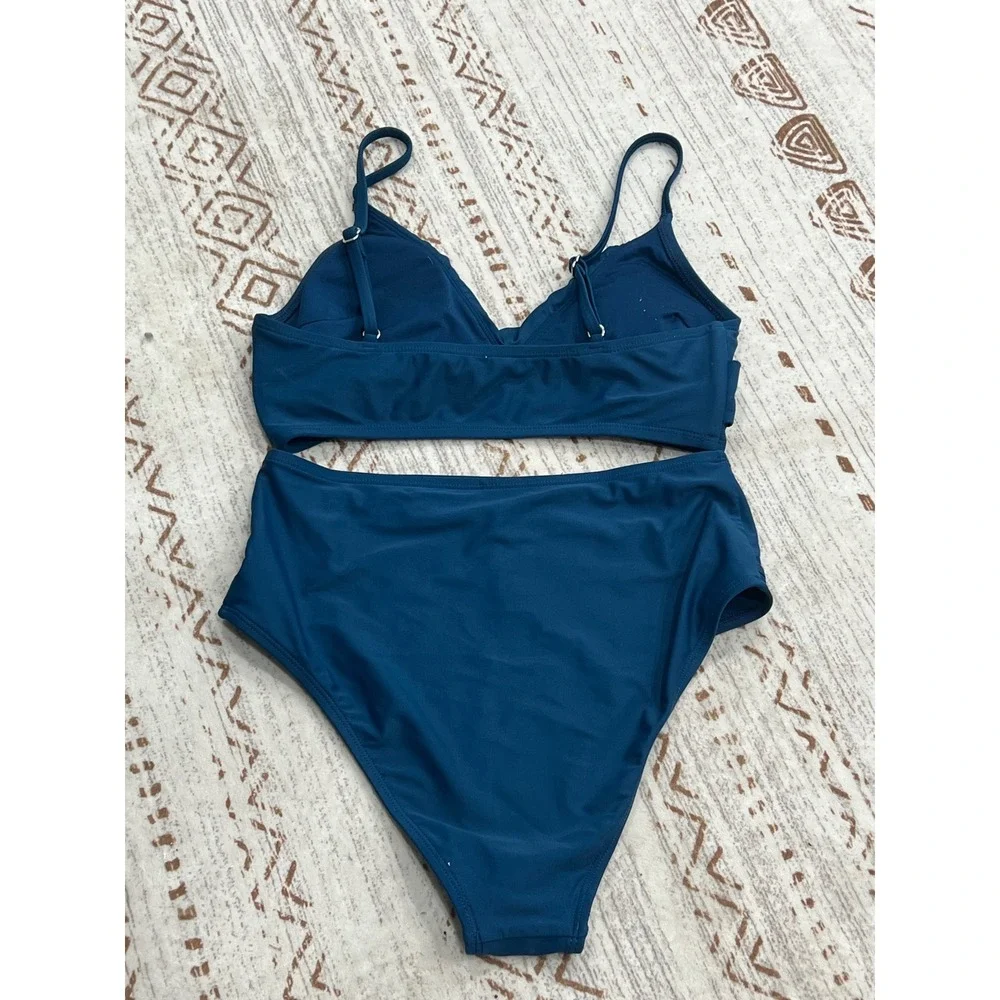 Cupshe Navy Blue Twist Front Bralette High Waisted Bikini Set Womens Size Small